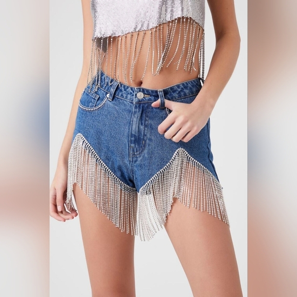 FOREVER 21 Denim Fringe Shorts - Picture 1 of 11